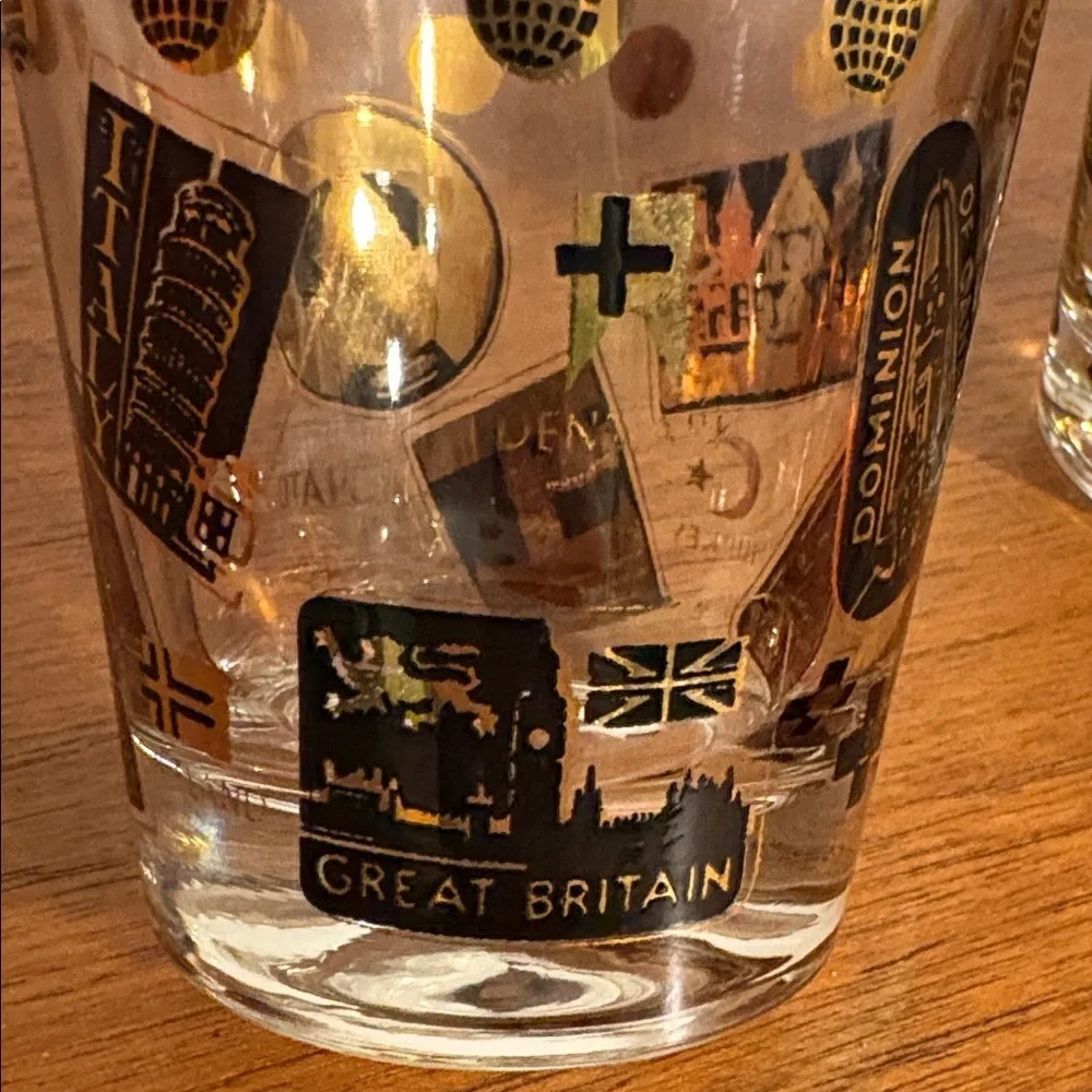 2 NATO Gold & Black Postage Stamp Design Rocks Glasses USA Italy Canada Norway